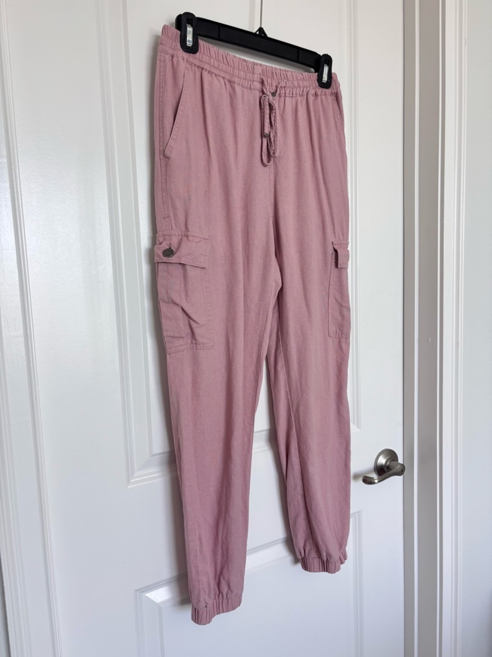 Love Tree Linen Blend Cargo Joggers Blush Pink High Rise Drawstring Pants Small